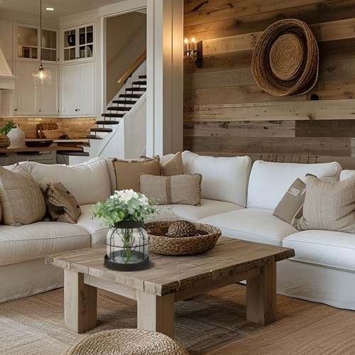 Farmhouse Glass Vase, Vintage Vase for Flowers with Distressed Metal Frame and Handle for Rustic Dining Tables Entryways L...