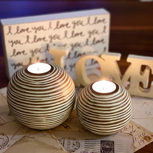 Tuva Orb Candle Holders (Gift Boxed Set of 2), Table Centerpieces for Dining or Living Room, Spa, Bathroom, Kitchen Counte...
