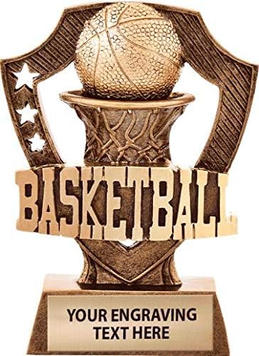 Crown Awards 5" Shieldz Basketball Sculpture Trophy, Custom Resin Basketball Trophies with Personalized Engraving Prime