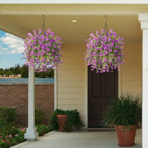 ZFProcess Artificial Hanging Flowers for Outdoors Spring Decoration, 2PCS Silk Fake Daisy Realistic Outdoor Flowers UV Res...