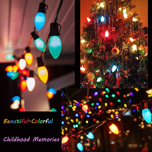 C7 Multicolor Christmas Lights Outdoor, 25Ft Incandescent Christmas Outdoor String Lights with 27 Multicolor Ceramic Bulbs...