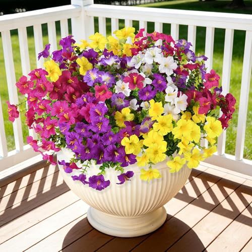 Artificial Fake Petunias Flowers for Outdoors Spring Decoration, 12 Bundles Faux Flower Plants UV Resistant Realistic Silk...