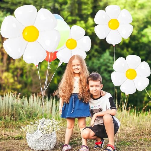 Daisy Balloons- 14Pcs Daisy Flower Foil Balloons for One or Two Groovy Party Decorations Girls Daisy Themed Birthday Party...