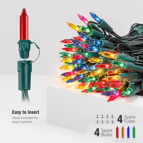 Hopolon Christmas Lights Multicolor,2PACK 13 Feet 50Count Incandescent Christmas Tree Lights with Green Wire,Connectable M...