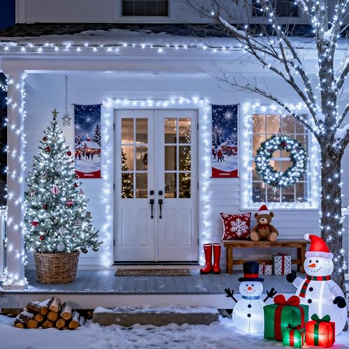 JMEXSUSS 66ft 200 LED White Christmas Lights Indoor Outdoor, Connectable String Twinkle Lights Outdoor Clear Wire Plug in ...