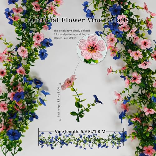 Dronside 4 Pack 6ft Lifelike Artificial Flower Vines, UV & Fade Resistant Fake Hanging Flower Garlands – Perfect for Weddi...