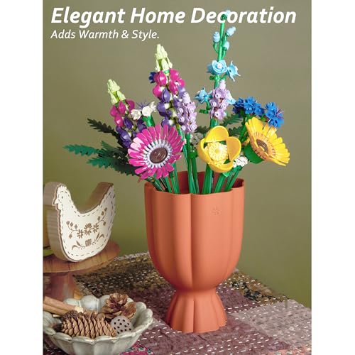 Bouquet Vase for Lego & Crafted Flowers - Flower Arrangement Vase with Floral Grid & Ribbons, Impact Resistant, BPA-Free A...