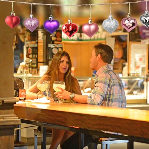 Tindobewan 12Pcs Heart Ornaments Multi Finish Heart Baubles Hanging Ornaments for Valentine’s Day Decor Mother's Day Chris...