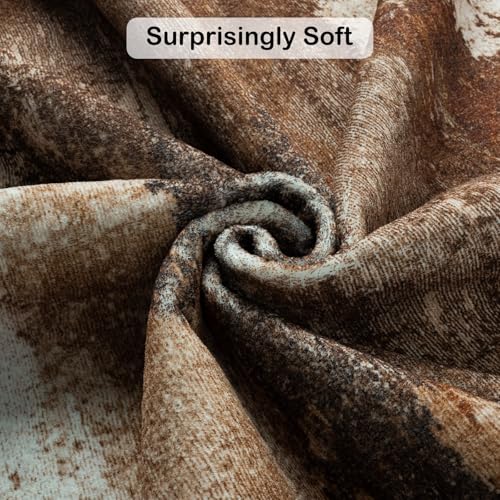 Washable Runner Rug, 2x6 Kitchen Rugs Brown Long Runner Rugs with Rubber Backing, Abstract Non-Slip Carpet Runners for Hal...