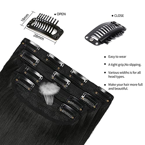 Black Hair Extensions Straight Clip in Hair Extensions Clip ins - Soft and Thick (20 Inches, 4Pcs, #1B)