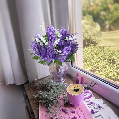 HO2NLE 10Pcs Lilac Flowers Artificial Bouquet Fake Purple Flowers Faux Lilacs Mix Bush Artificial Purple Silk Flower Bulk ...