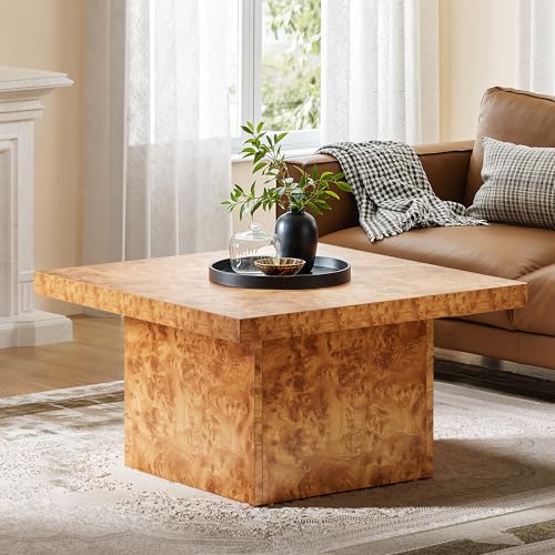 YITAHOME Coffee Table Square LED Coffee Table, Burl Wood Grain Tea Coffee Tables for Living Room/Apartment, Modern Wooden ...
