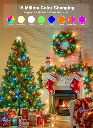 Minetom 82ft 250LED Color Changing Christmas Halloween Tree Lights, LED RGB String Twinkle Lights, 16 Milion Adjustable Co...
