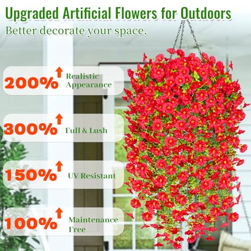 Yastouay Artificial Hanging Flowers for Outdoors, Fake Hanging Flowers for Decoration, UV Resistant Artificial Outdoor Pla...