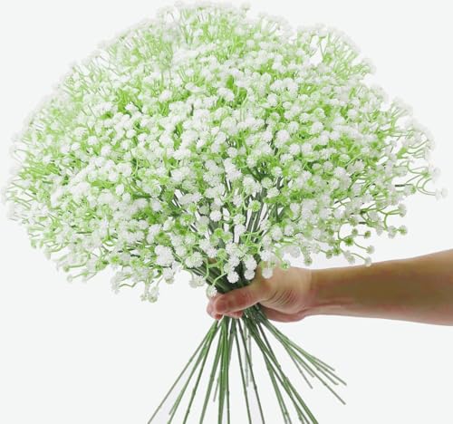 Huatsing 120 Pcs Artificial Flowers,Babys Breath Artificial Flowers,White Babys Breath Flowers Artificial Bulk,120 Pcs Rea...