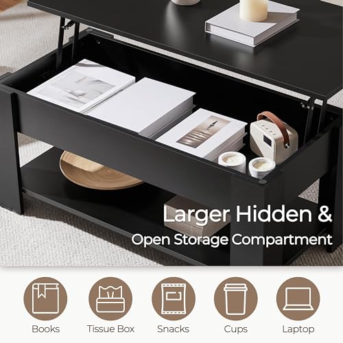Yaheetech Wooden Coffee Table, Lift Top Coffee Table with Large Hidden Storage Shelf, Lift Tabletop Dining Tables for Livi...