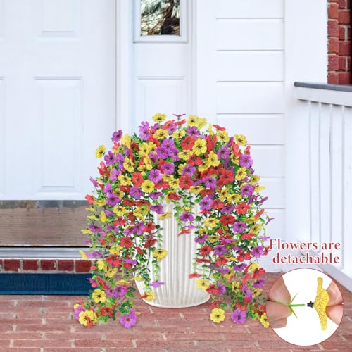 Betylifoy 4PCS Artificial Hanging Flowers Fake Hanging Plants for Outdoors Spring Decor UV Resistant Faux Silk Orchid Flow...