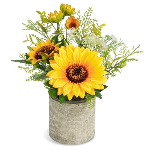 COCOBOO Sunflower Artificial Flowers Pot, Sunflower Decor, Yellow Fake Flower in Pots, for Home Bathroom Kitchen