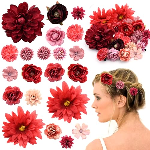 21 Pcs Flower Hair Clips, Silk Fabric Realistic 3D Rose Claw Clip Hairpins for Women Multiple Elegant Designs Boho Wedding...