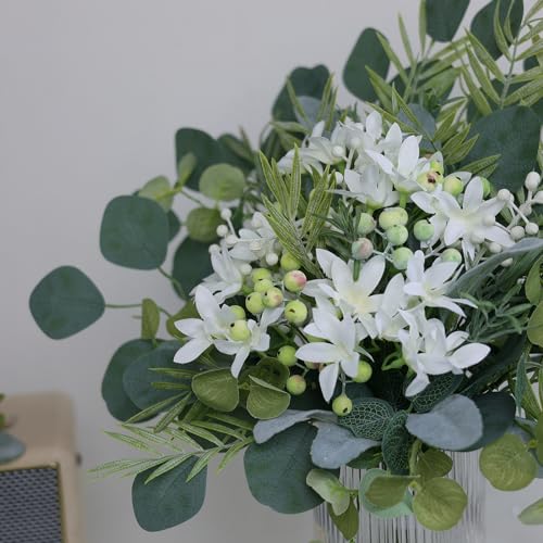 FOTEEWL 75 Pcs Artificial Greenery Stems Box Set,with 8 Kinds of Faux Plants and Fake Flowers for DIY Bridal Bouquets Wedd...