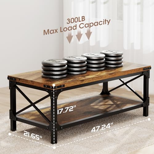 Rectangle Coffee Tables for Living Room, Wood Rectangular Coffee Table, 2 Tier Industrial Modern Center Table with Thicken...
