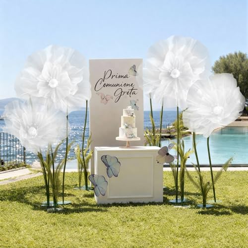 FineCheer 4 Pcs Wedding Giant Flowers Decorations 24 Inch 16 Inch 3D Large Silk Flowers Artificial Faux Floral Backdrop fo...