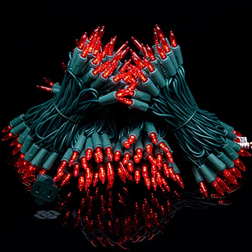 YULETIME 200 Count Red LED Christmas Lights, 66 Feet Green Wire UL Certified Commercial Grade Holiday String Light Set (Red)