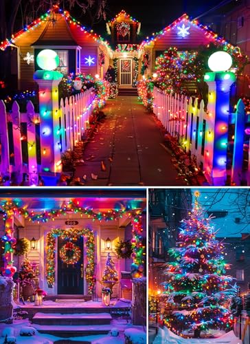 Brightown Outdoor Christmas Lights, 100 Ft LED Commercial String Lights With Multicolor Strawberry C9 Bulbs, Waterproof Co...