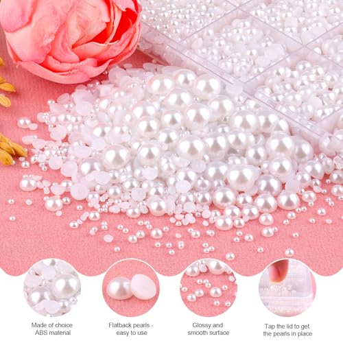 16500Pcs Flatback Pearls for Crafting (White), Assorted Size 2/3/4/5/6/8/10mm Half Pearl with 3Pcs 10ml B7000 Jewelry Glu...