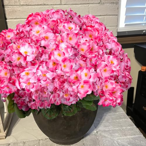 BSMYBO 6PCS Artificial Geraniums Outdoor Flowers, Faux Pink Geraniums Artificial Flowers Plants Outdoor UV Resistant Plant...