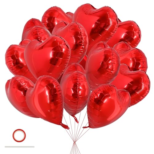 TONIFUL 30Pcs 18 Inch Red Heart Balloons Valentine’s Day Heart Shape Foil Mylar Balloons Decoration for Romantic Valentin...