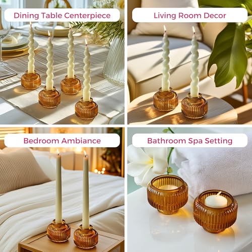 Kate Aspen Amber Taper Candle Holders for Candlesticks Set of 4 - Fluted Candlestick Holders for Fall Decor, Home Decor, V...