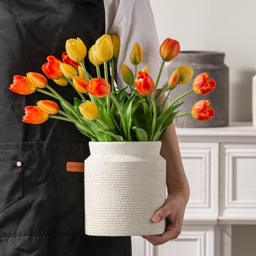 Ceramic Flower Vase 7.5 inch Farmhouse Rustic Vase for Home Decor Handcrafted Pottery Terracotta Vases for Dining Table De...