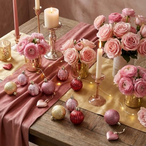 Valery Madelyn 1.6" Small Valentines Ornaments Tree Decorations, 24ct Pink Red and Gold Shatterproof Spring Ball Ornament ...