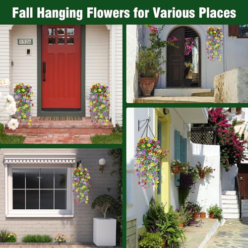 IDEVRE Artificial Hanging Flowers 4 Bundles UV Resistant Fake Flowers for Outdoor Decor Realistic Silk Flower Faux Plants ...