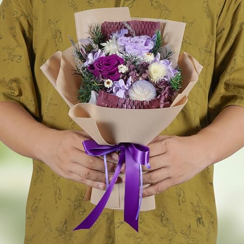 Loveliome Preserved Flowers Bouquet Natural Long Lasting Real Flowers, Forever Love Eternal Rose Flower Decorative, Annive...