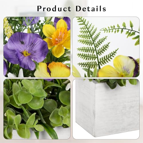 Briful Table Floral Arrangement Centerpiece, Faux Flowers in Wooden Vase, Silk Flowers for Home Decor Indoor, Spring Summe...