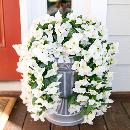 HyeFlora Bougainvillea Artificial Hanging Flowers Plants for Outdoors Decoration, 2pcs White Fake Flowers Silk Bougainvill...