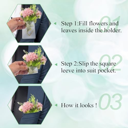 Elegaperma 10pcs Pocket Boutonniere Plastic Sleeve,Boutonnieres Pocket Insert,Boutonniere Holder,Clear Square Flower Sleev...