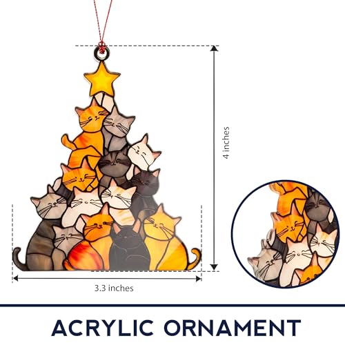 Cat Lover Gifts for Women, Cute Cat Ornaments, Funny Christmas Ornaments 2026, Cats Tree Christmas Decor, Black Orange Cat...