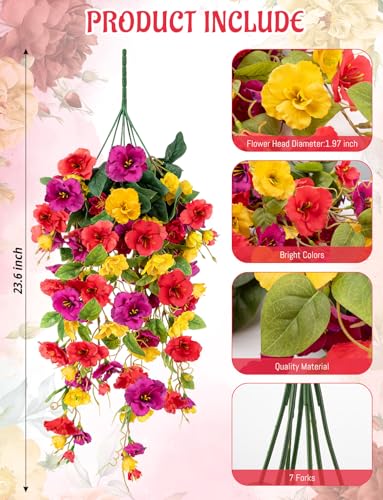 2 Pcs Fake Hibiscus Artificial Hanging Flowers, Mixed Colorful Silk Hibiscus Trailing Vines Spring Summer Long Red Yellow ...