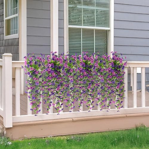 Artificial Hanging Flowers for Outdoors, 2 Pcs Fake Hanging Plant Spring Summer Decor, UV Resistant No Fade Faux Silk Dais...