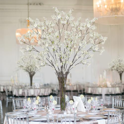 CISDUEO White Cherry Blossom Branches Long Stem Artificial Flowers for Tall Vase Silk Flower Bulk Plum Blossom Flowers for...