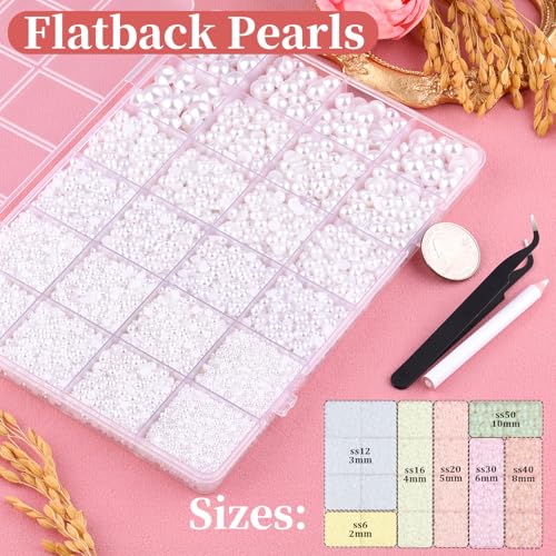 16500Pcs Flatback Pearls for Crafting (White), Assorted Size 2/3/4/5/6/8/10mm Half Pearl with 3Pcs 10ml B7000 Jewelry Glu...