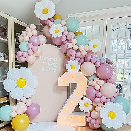 Daisy Balloon Garland Kit - 155pcs White Groovy Daisy Flower Macaron Pastel Balloons Garland for Boho Two Groovy Girls Bir...