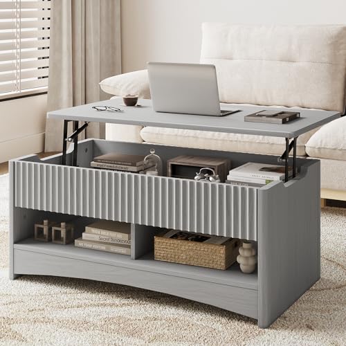 Amada Lift Top Coffee Table with Storage, Modern Center Table with Hidden Compartment, Rectangle Coffee Tables for Living ...