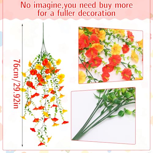 Ovveroche Artificial Hanging Flowers for Outdoors Decoration, 6 Pack UV-Resistant Large Morning Glory Artificial Faux Plan...