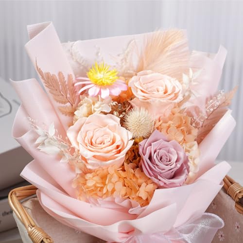 Lovenfold Preserved Flowers Bouquets for Delivery, Champagne Rose Bouquets that Last 1-3 Years, Birthday Gifts for Women M...