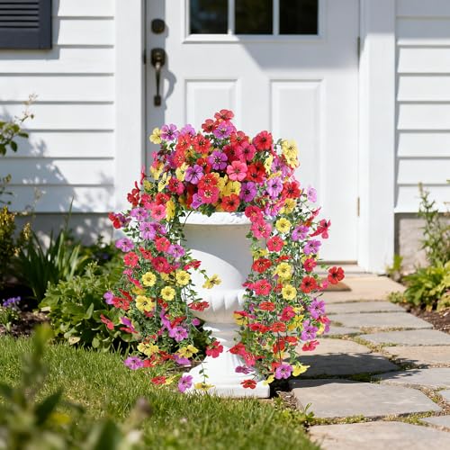 AmberFun Artificial Flowers for Outdoors, UV Resistant 2 Bundles Fake Silk Flowers for Outside, Realistic Faux Plants for ...