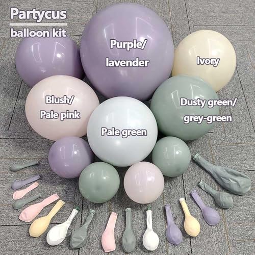 Dusty Green Purple Pink Balloon Arch, Double Stuffed Lavender Light Sage Green Ivory Blush Pastel Balloon Garland Kit for ...